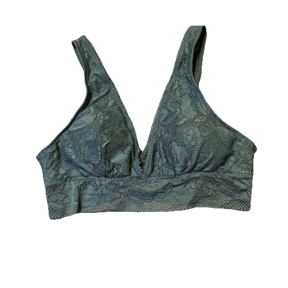 Aerie Women's Lace Bralette Size Medium Dark Teal Plunge Neck Wireless Padded
